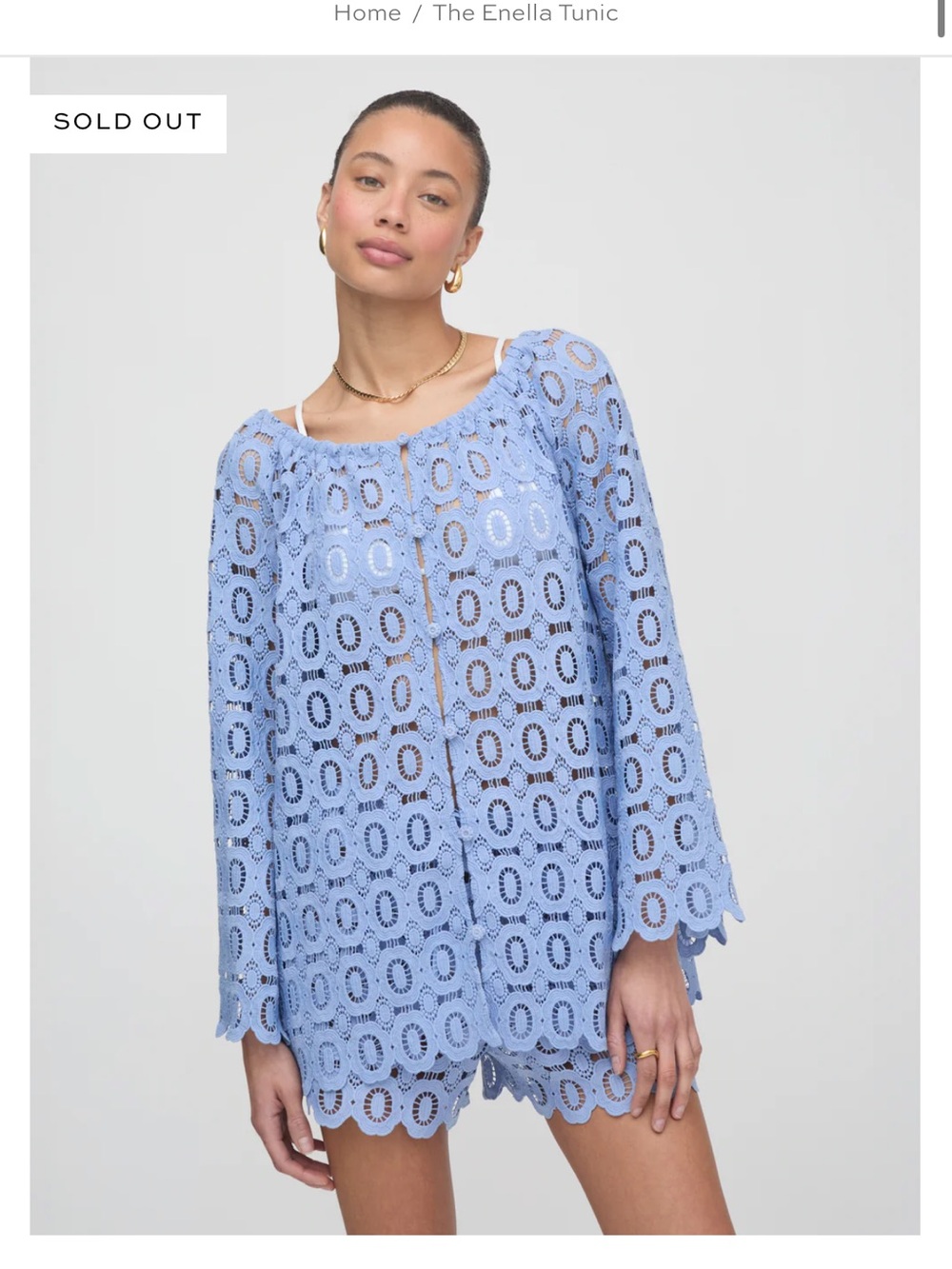LOOKING TO PURCHASE - The Enella Tunic — Light Blue Crochet Tunic